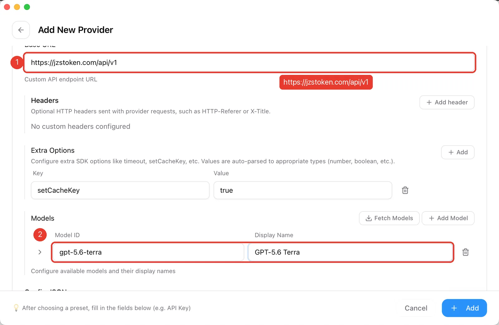 Base URL https://jzstoken.com/api/v1 and a model row with ID gpt-5.6-terra and display name GPT-5.6 Terra